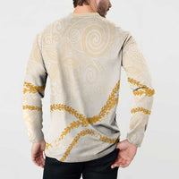 Aloha Lei Mikioi Button Sweatshirt Gold Polynesian Tribal Tatau Pattern