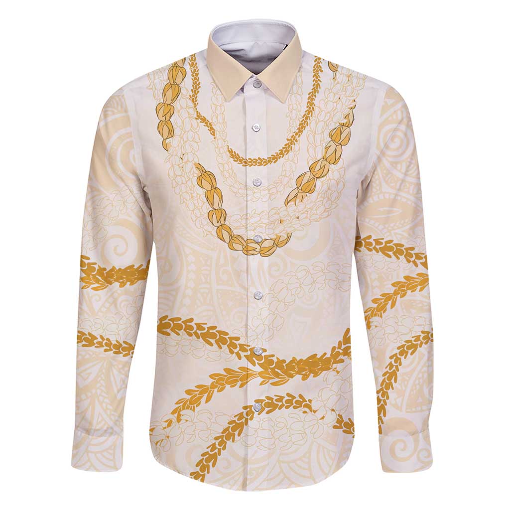 Aloha Lei Mikioi Family Matching Long Sleeve Bodycon Dress and Hawaiian Shirt Gold Polynesian Tribal Tatau Pattern