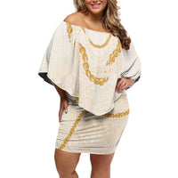 Aloha Lei Mikioi Family Matching Off Shoulder Short Dress and Hawaiian Shirt Gold Polynesian Tribal Tatau Pattern