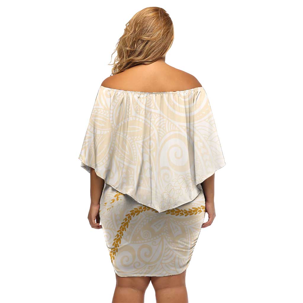 Aloha Lei Mikioi Family Matching Off Shoulder Short Dress and Hawaiian Shirt Gold Polynesian Tribal Tatau Pattern