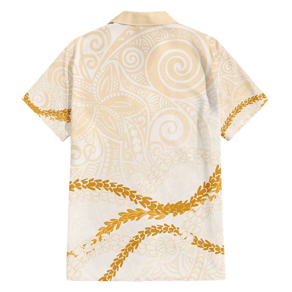 Aloha Lei Mikioi Family Matching Summer Maxi Dress and Hawaiian Shirt Gold Polynesian Tribal Tatau Pattern