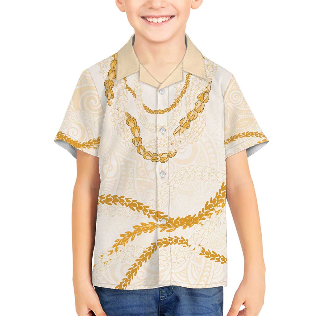 Aloha Lei Mikioi Family Matching Summer Maxi Dress and Hawaiian Shirt Gold Polynesian Tribal Tatau Pattern