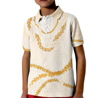 Aloha Lei Mikioi Kid Polo Shirt Gold Polynesian Tribal Tatau Pattern