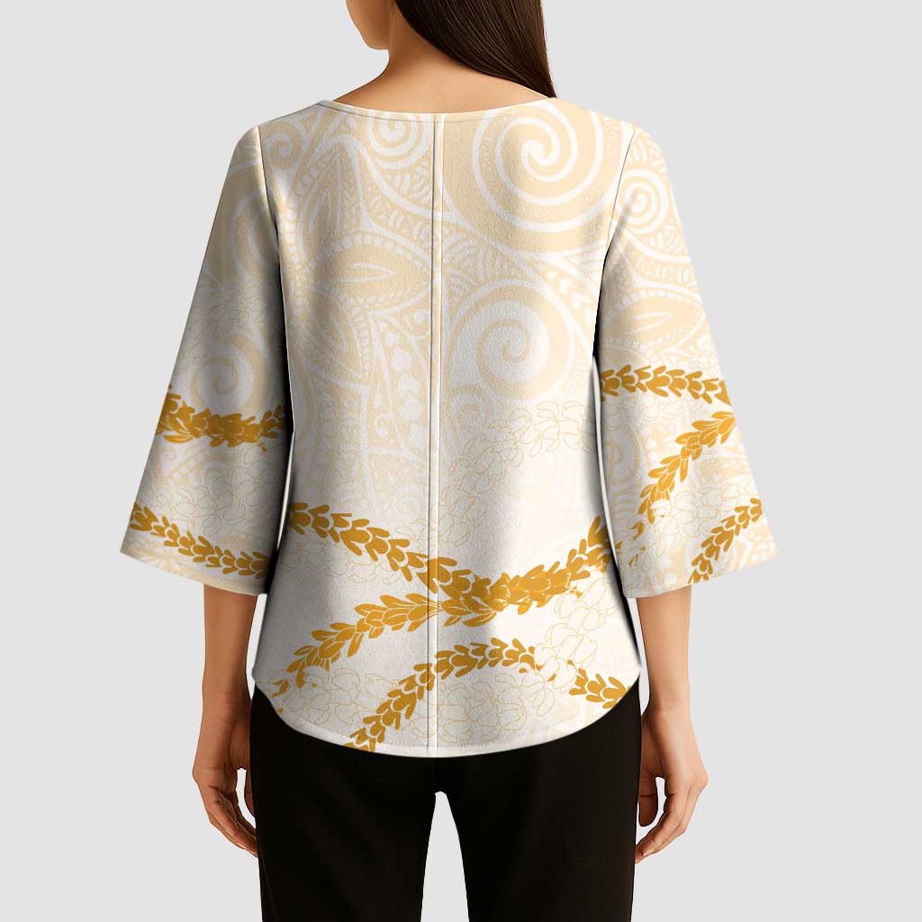 Aloha Lei Mikioi Kimono Sleeve Blouse Gold Polynesian Tribal Tatau Pattern - Polynesian Pride