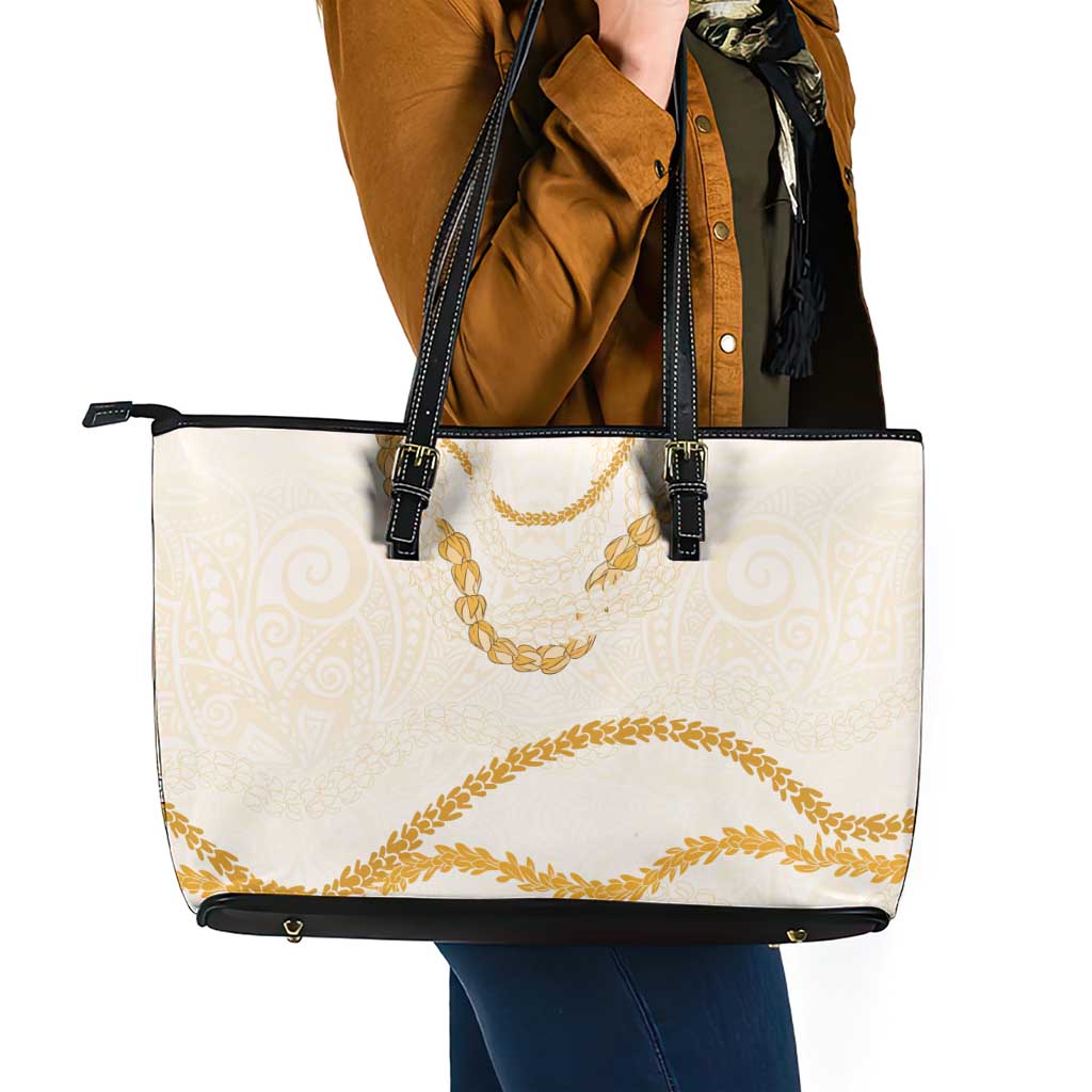 Aloha Lei Mikioi Leather Tote Bag Gold Polynesian Tribal Tatau Pattern