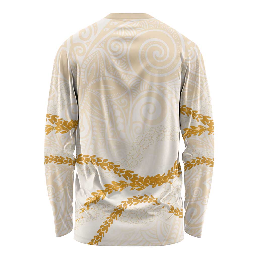 Aloha Lei Mikioi Long Sleeve Shirt Gold Polynesian Tribal Tatau Pattern