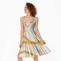 Aloha Lei Mikioi Midi Dress Gold Polynesian Tribal Tatau Pattern - Polynesian Pride