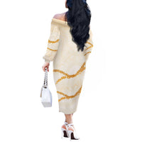 Aloha Lei Mikioi Off The Shoulder Long Sleeve Dress Gold Polynesian Tribal Tatau Pattern
