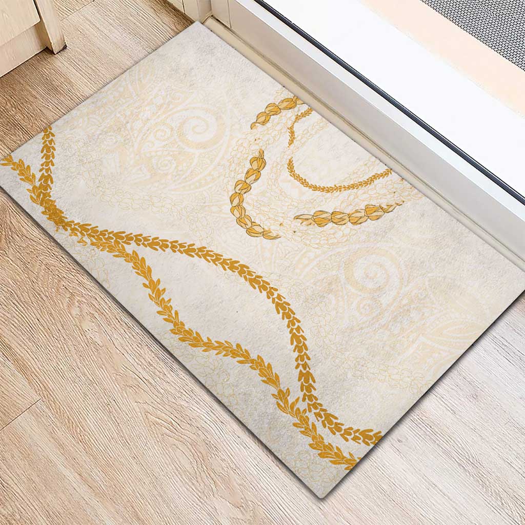 Aloha Lei Mikioi Rubber Doormat Gold Polynesian Tribal Tatau Pattern