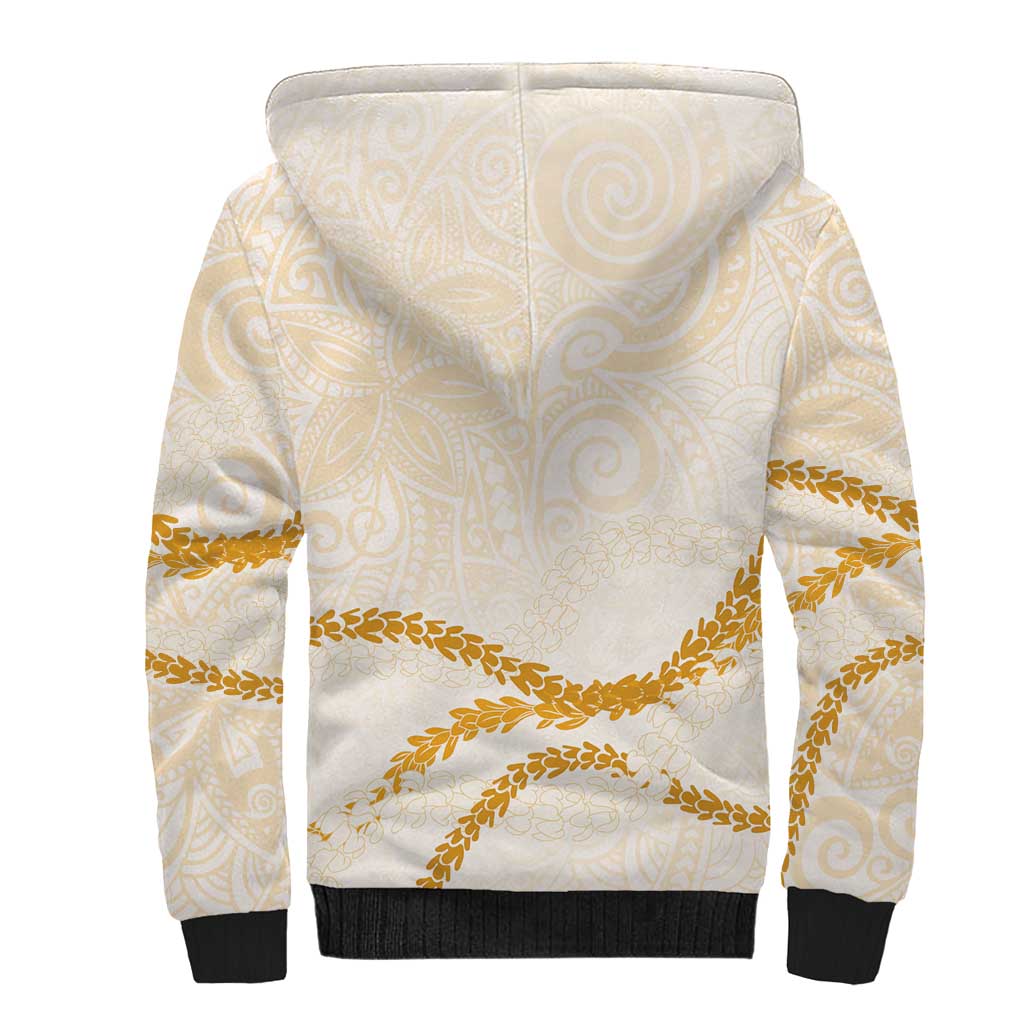 Aloha Lei Mikioi Sherpa Hoodie Gold Polynesian Tribal Tatau Pattern