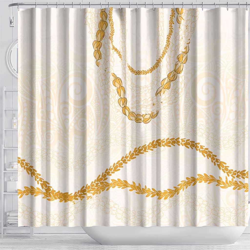 Aloha Lei Mikioi Shower Curtain Gold Polynesian Tribal Tatau Pattern