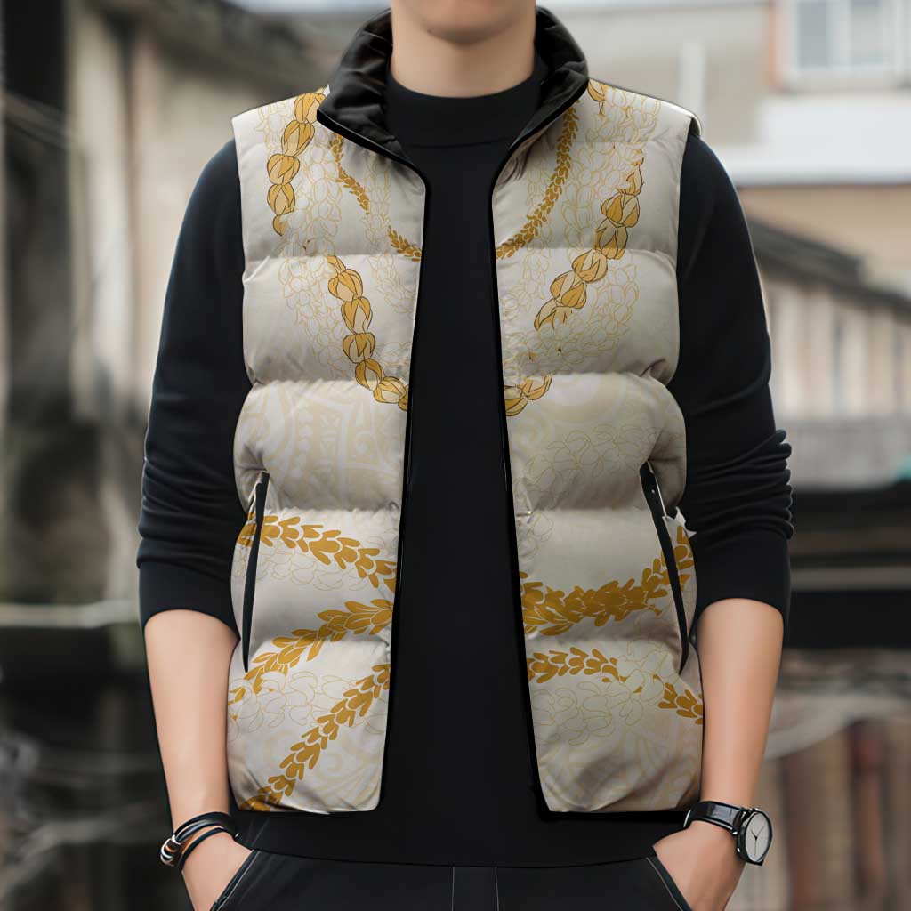 Aloha Lei Mikioi Sleeveless Puffer Jacket Gold Polynesian Tribal Tatau Pattern - Polynesian Pride