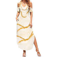 Aloha Lei Mikioi Summer Maxi Dress Gold Polynesian Tribal Tatau Pattern