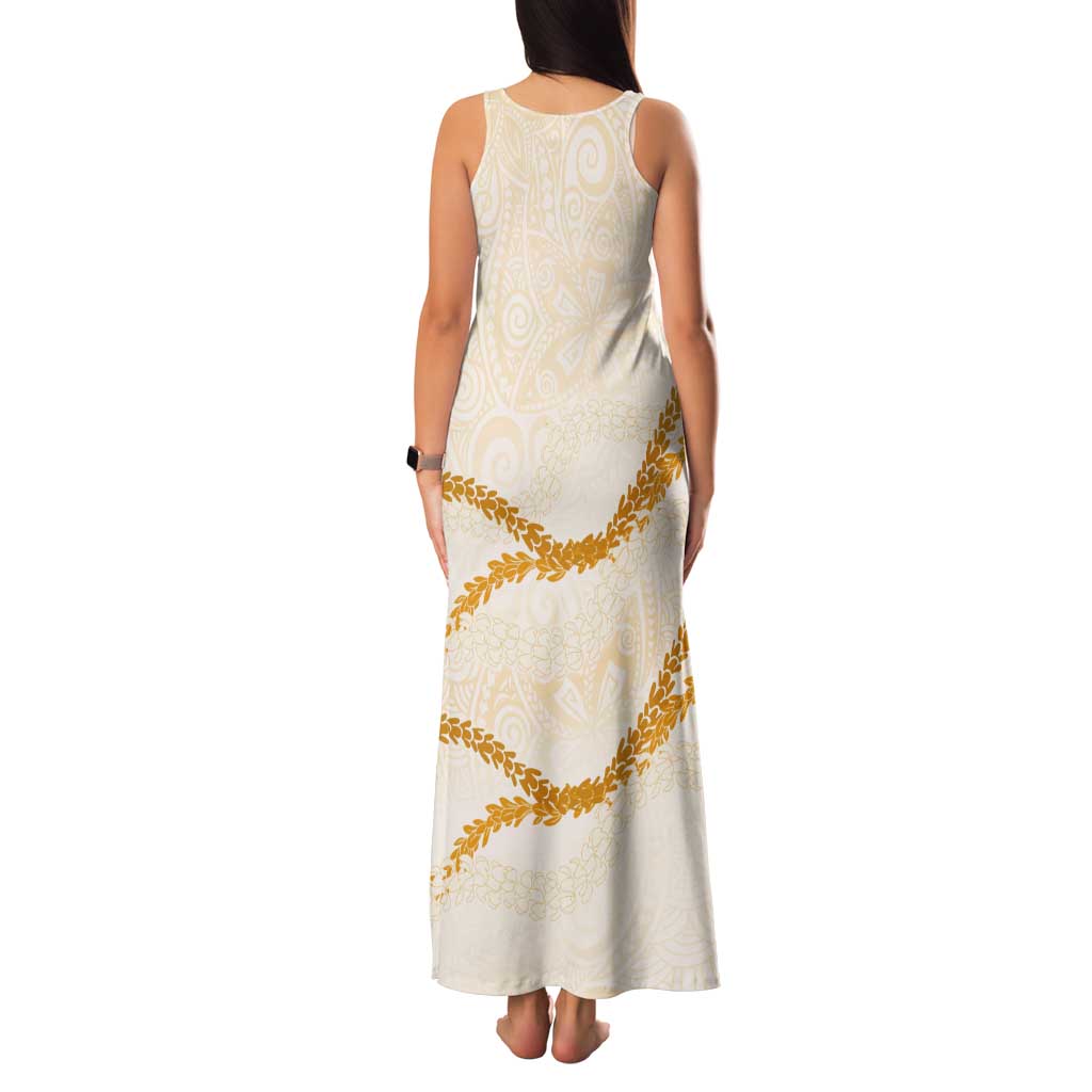 Aloha Lei Mikioi Tank Maxi Dress Gold Polynesian Tribal Tatau Pattern