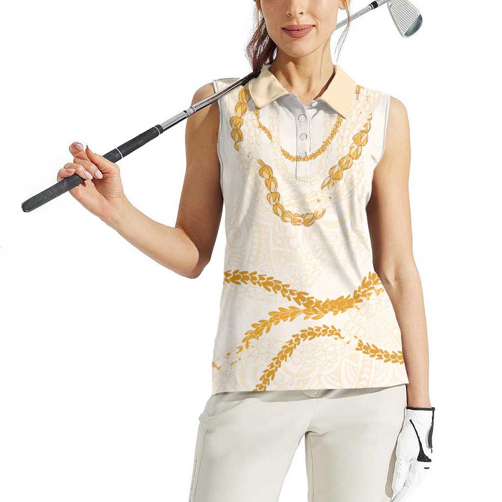 Aloha Lei Mikioi Women Sleeveless Polo Shirt Gold Polynesian Tribal Tatau Pattern