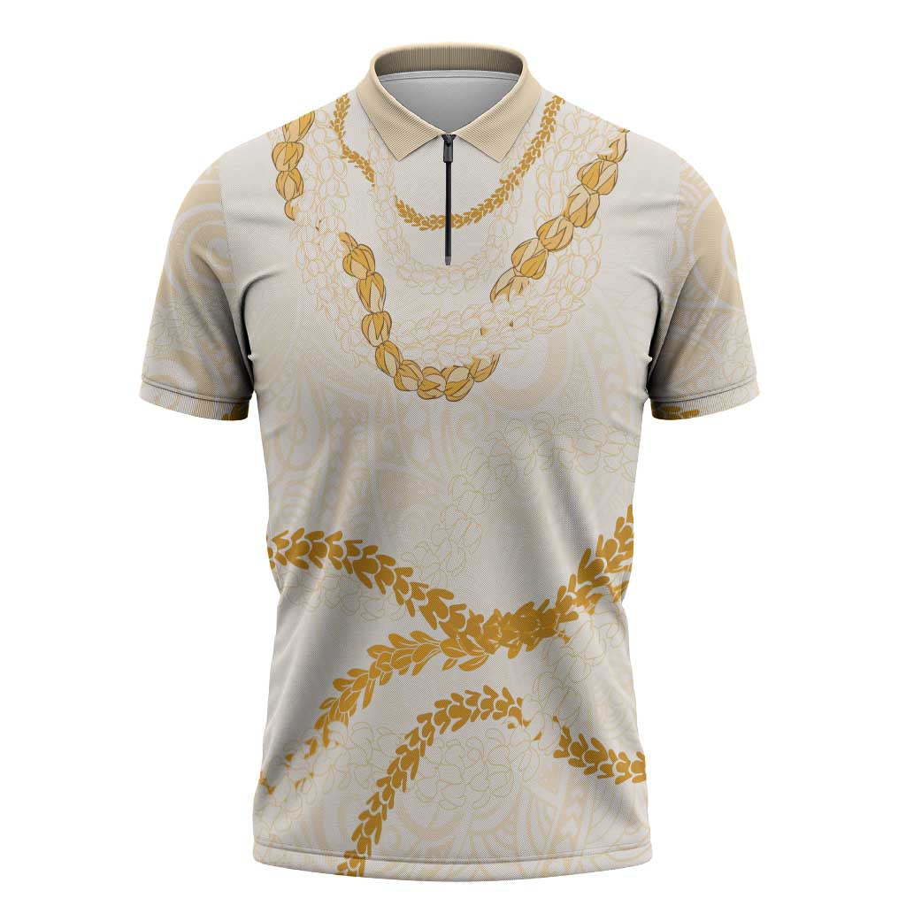 Aloha Lei Mikioi Zipper Polo Shirt Gold Polynesian Tribal Tatau Pattern - Polynesian Pride