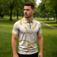 Aloha Lei Mikioi Zipper Polo Shirt Gold Polynesian Tribal Tatau Pattern - Polynesian Pride