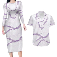 Aloha Lei Mikioi Couples Matching Long Sleeve Bodycon Dress and Hawaiian Shirt Purple Polynesian Tribal Tatau Pattern
