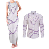 Aloha Lei Mikioi Couples Matching Tank Maxi Dress and Long Sleeve Button Shirt Purple Polynesian Tribal Tatau Pattern