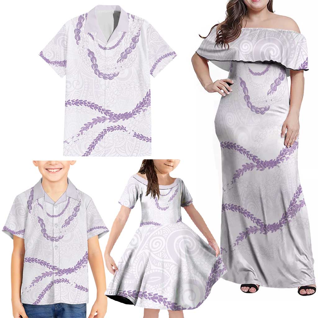 Aloha Lei Mikioi Family Matching Off Shoulder Maxi Dress and Hawaiian Shirt Purple Polynesian Tribal Tatau Pattern