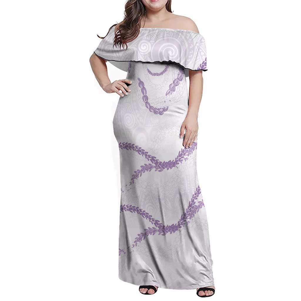 Aloha Lei Mikioi Family Matching Off Shoulder Maxi Dress and Hawaiian Shirt Purple Polynesian Tribal Tatau Pattern