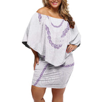 Aloha Lei Mikioi Family Matching Off Shoulder Short Dress and Hawaiian Shirt Purple Polynesian Tribal Tatau Pattern