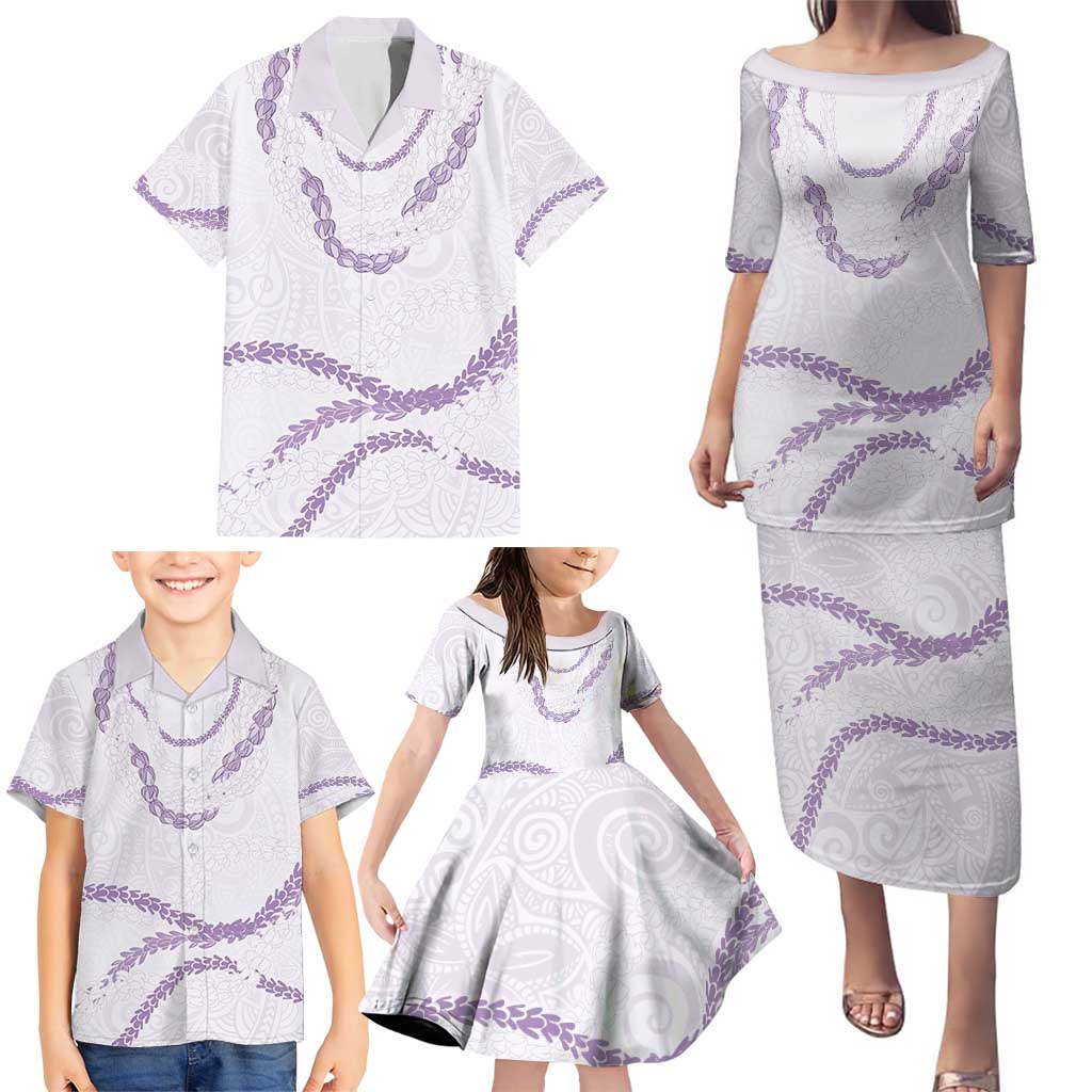 Aloha Lei Mikioi Family Matching Puletasi and Hawaiian Shirt Purple Polynesian Tribal Tatau Pattern