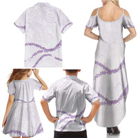 Aloha Lei Mikioi Family Matching Summer Maxi Dress and Hawaiian Shirt Purple Polynesian Tribal Tatau Pattern