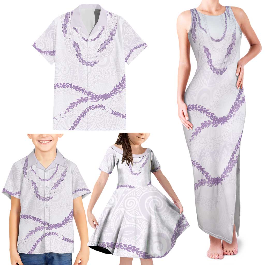 Aloha Lei Mikioi Family Matching Tank Maxi Dress and Hawaiian Shirt Purple Polynesian Tribal Tatau Pattern