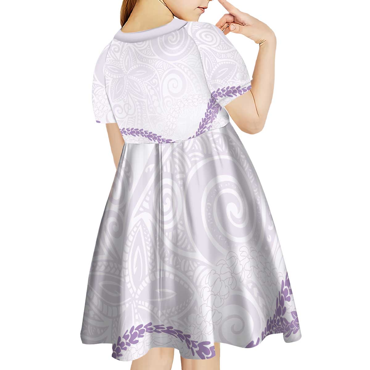 Aloha Lei Mikioi Kid Short Sleeve Dress Purple Polynesian Tribal Tatau Pattern