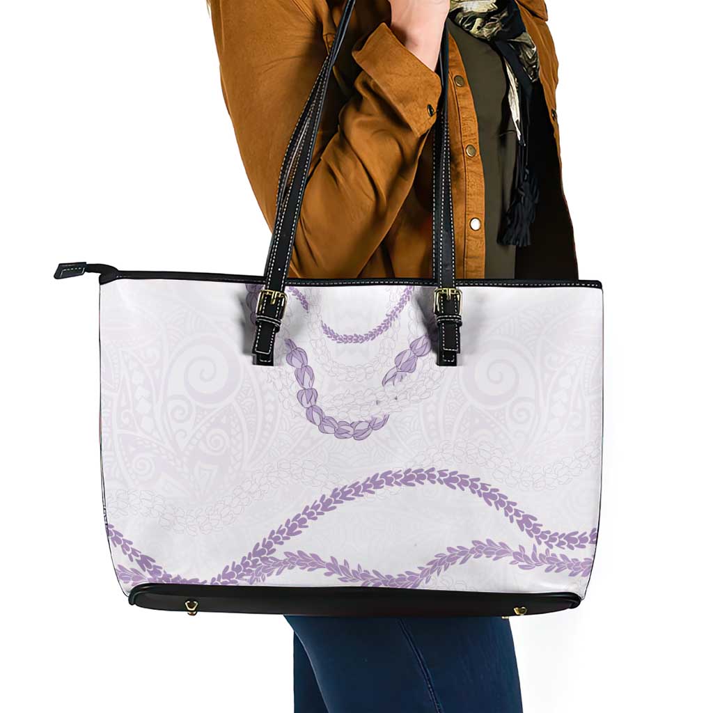 Aloha Lei Mikioi Leather Tote Bag Purple Polynesian Tribal Tatau Pattern