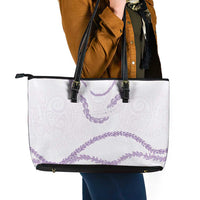 Aloha Lei Mikioi Leather Tote Bag Purple Polynesian Tribal Tatau Pattern