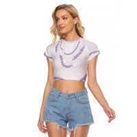 Aloha Lei Mikioi Raglan Cropped T Shirt Purple Polynesian Tribal Tatau Pattern