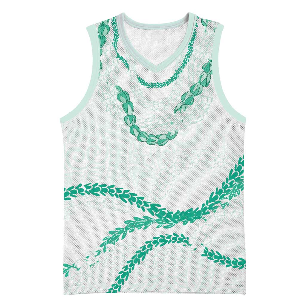 Aloha Lei Mikioi Basketball Jersey Sage Green Polynesian Tribal Tatau Pattern - Polynesian Pride