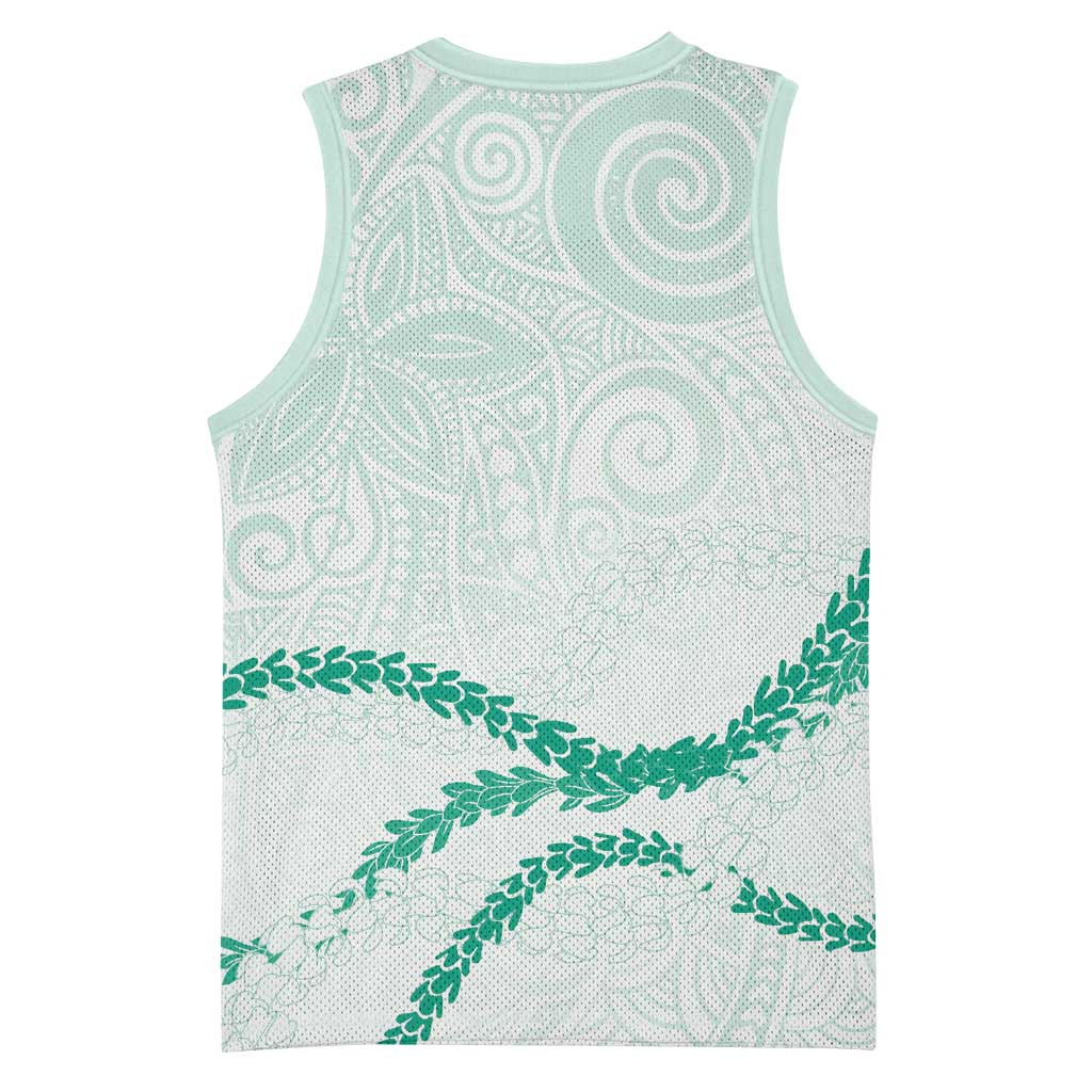 Aloha Lei Mikioi Basketball Jersey Sage Green Polynesian Tribal Tatau Pattern - Polynesian Pride