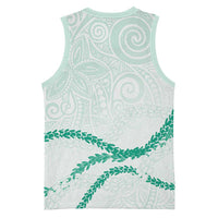Aloha Lei Mikioi Basketball Jersey Sage Green Polynesian Tribal Tatau Pattern - Polynesian Pride