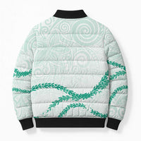 Aloha Lei Mikioi Bomber Puffer Jacket Sage Green Polynesian Tribal Tatau Pattern - Polynesian Pride