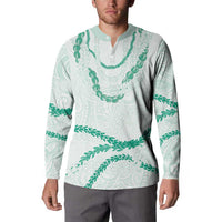 Aloha Lei Mikioi Button Sweatshirt Sage Green Polynesian Tribal Tatau Pattern