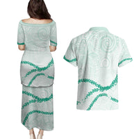 Aloha Lei Mikioi Couples Matching Puletasi and Hawaiian Shirt Sage Green Polynesian Tribal Tatau Pattern