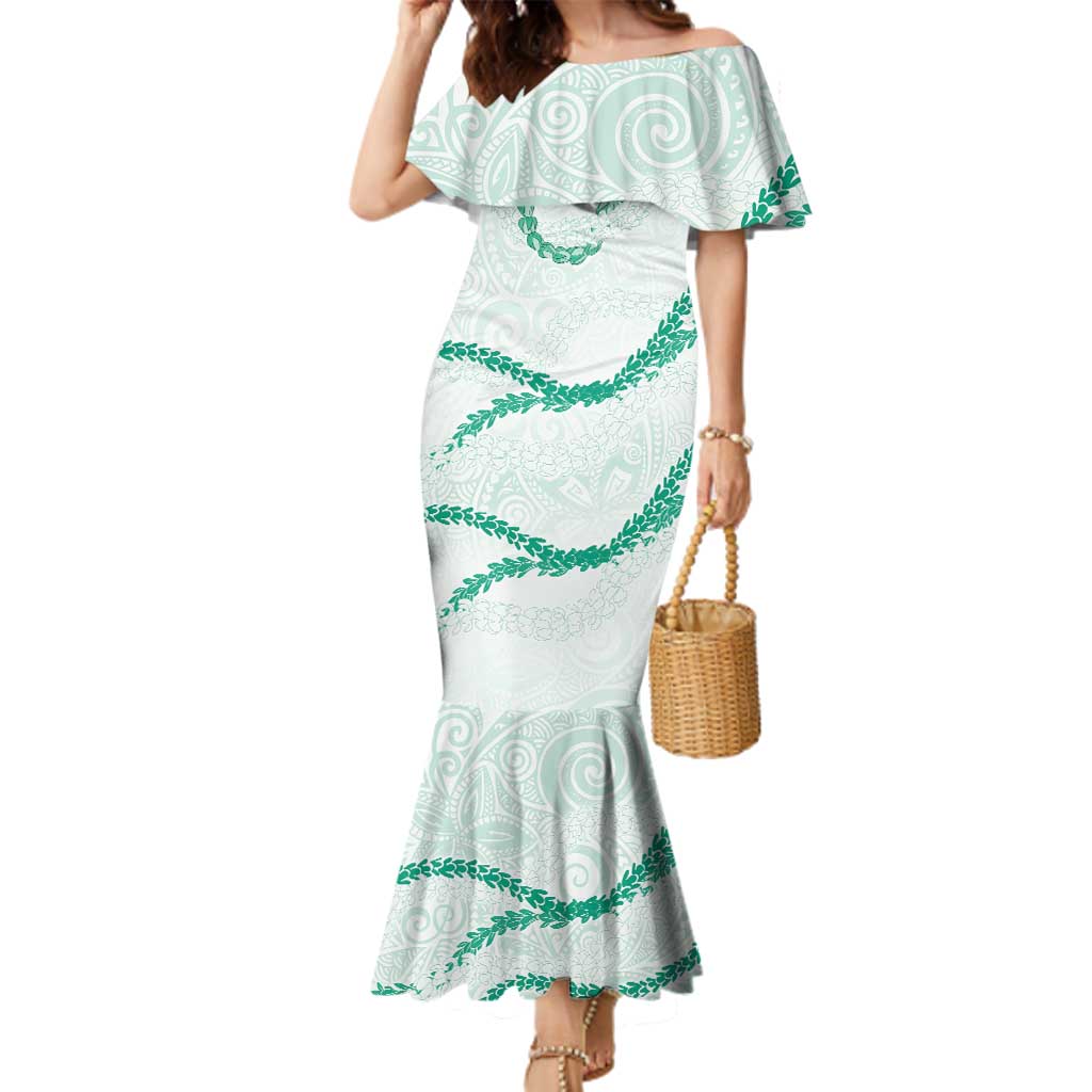 Aloha Lei Mikioi Family Matching Mermaid Dress and Hawaiian Shirt Sage Green Polynesian Tribal Tatau Pattern
