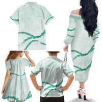 Aloha Lei Mikioi Family Matching Off The Shoulder Long Sleeve Dress and Hawaiian Shirt Sage Green Polynesian Tribal Tatau Pattern