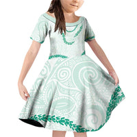 Aloha Lei Mikioi Family Matching Off Shoulder Short Dress and Hawaiian Shirt Sage Green Polynesian Tribal Tatau Pattern
