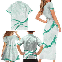 Aloha Lei Mikioi Family Matching Short Sleeve Bodycon Dress and Hawaiian Shirt Sage Green Polynesian Tribal Tatau Pattern