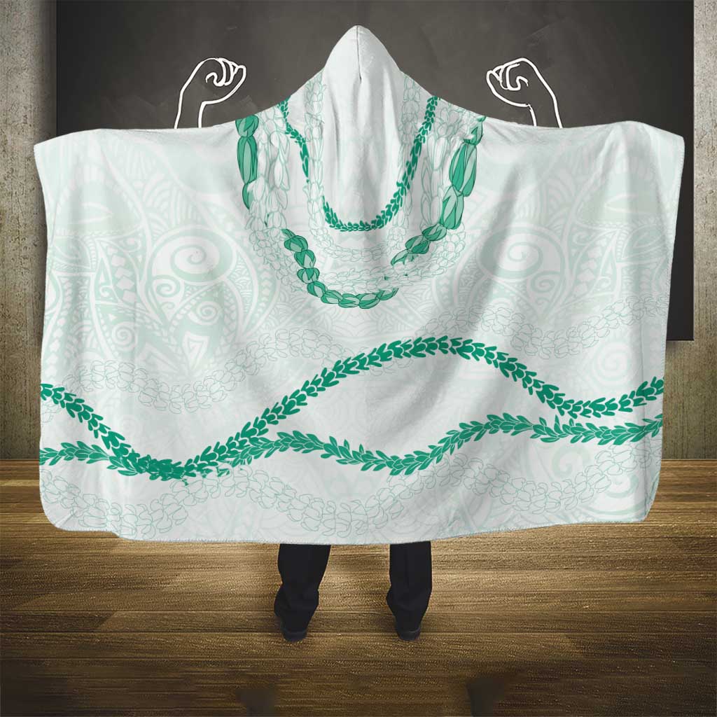 Aloha Lei Mikioi Hooded Blanket Sage Green Polynesian Tribal Tatau Pattern