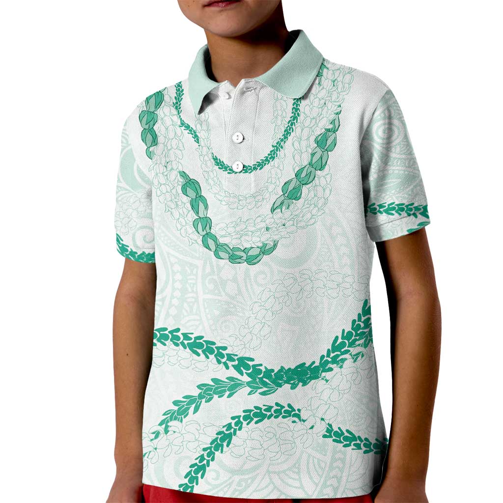 Aloha Lei Mikioi Kid Polo Shirt Sage Green Polynesian Tribal Tatau Pattern