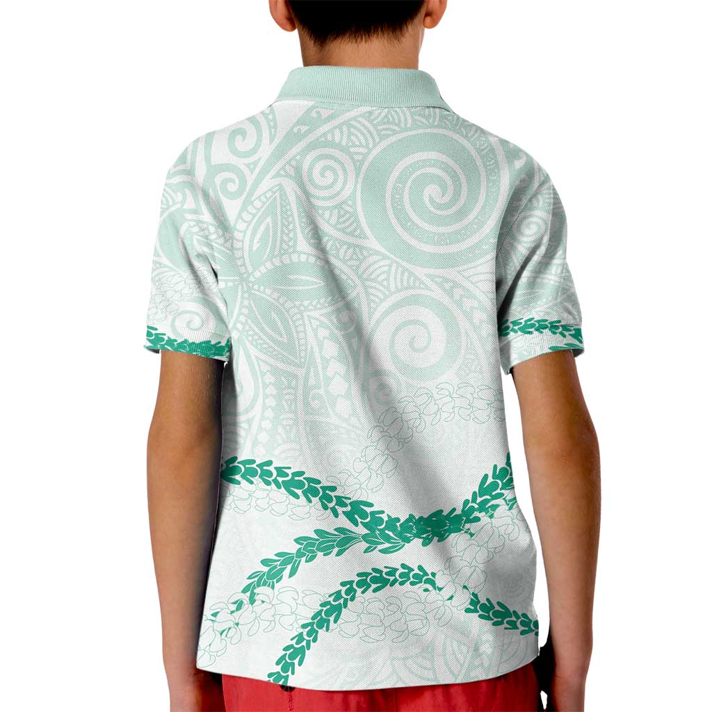 Aloha Lei Mikioi Kid Polo Shirt Sage Green Polynesian Tribal Tatau Pattern