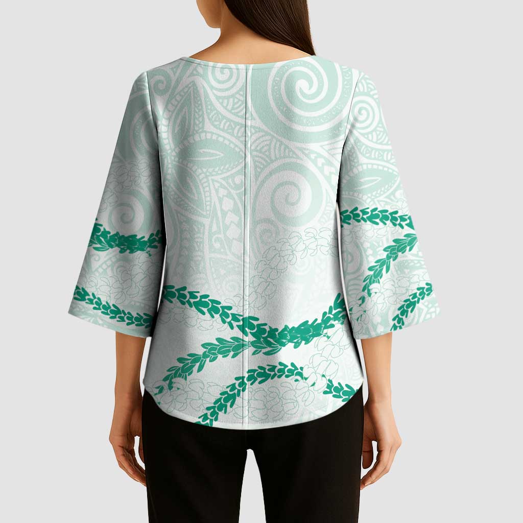 Aloha Lei Mikioi Kimono Sleeve Blouse Sage Green Polynesian Tribal Tatau Pattern - Polynesian Pride