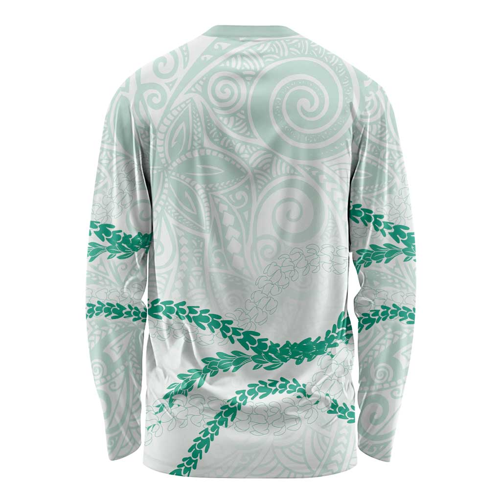 Aloha Lei Mikioi Long Sleeve Shirt Sage Green Polynesian Tribal Tatau Pattern