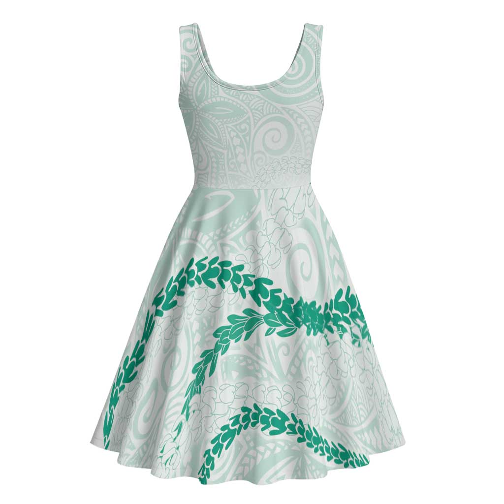 Aloha Lei Mikioi Midi Dress Sage Green Polynesian Tribal Tatau Pattern - Polynesian Pride