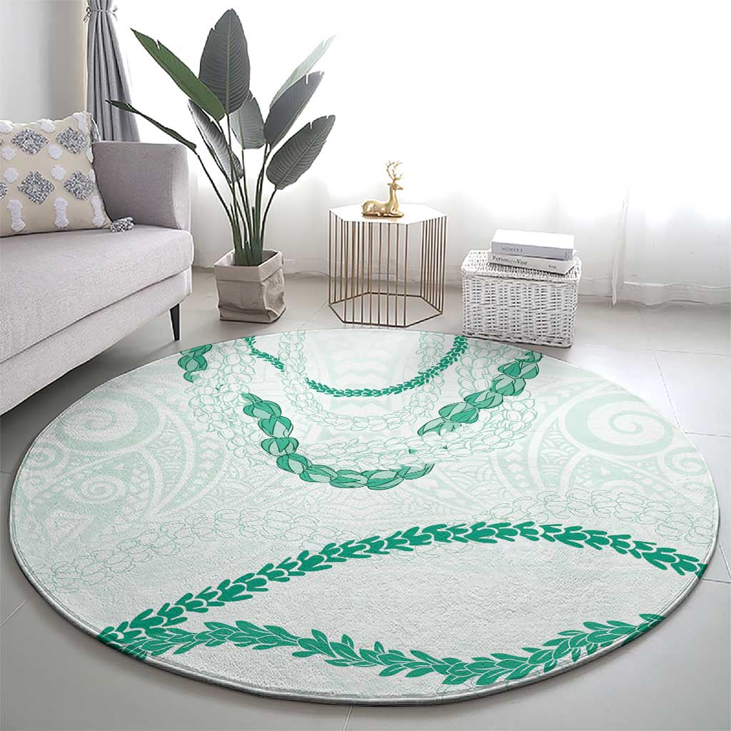 Aloha Lei Mikioi Round Carpet Sage Green Polynesian Tribal Tatau Pattern